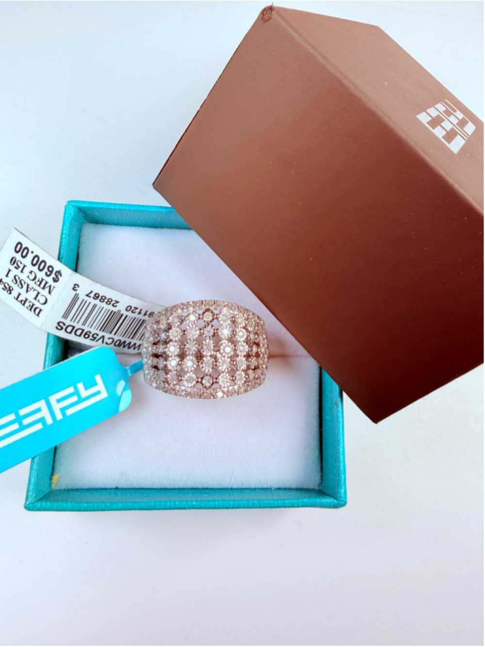 Effy .46 CT Genuine White Diamond 7 Row Shield 925 Sterling Silver Ring NWT